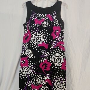 AB Studio Black and Pink Floral Midi Dress